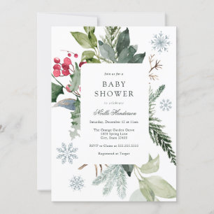 Winter Snow and Evergreen Baby Shower  Invitation