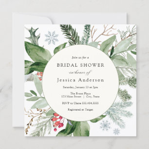 Winter Snow and Evergreen Bridal Shower Invitation