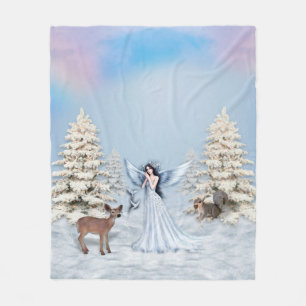 Winter Snow Angel Scene Fleece Blankets