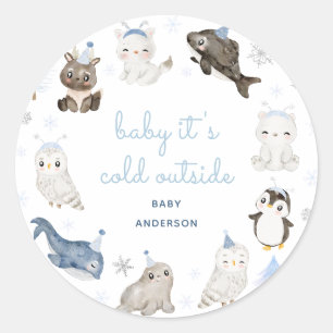 Winter Snow Animals Baby Shower Classic Round Sticker