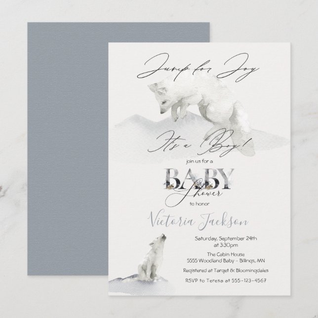 Winter Snow Artic White Fox baby shower Invitation (Front/Back)