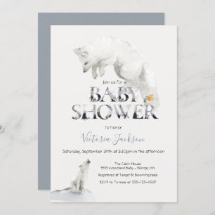 Winter Snow Artic White Fox baby shower Invitation