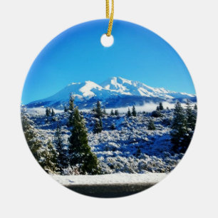 Winter Snow at Mount Shasta, CA Ceramic Tree Decoration