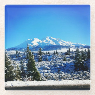 Winter Snow at Mount Shasta, California Glass Coaster