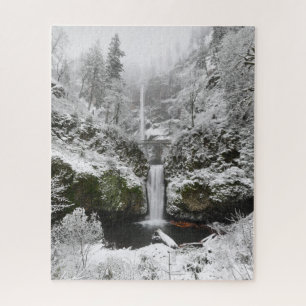 Winter Snow at Multnomah Falls in Oregon Jigsaw Pu Puzzle