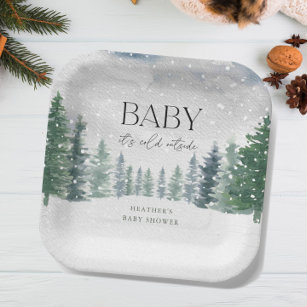 Winter Snow Baby It's Cold Outside Baby Shower Paper Plate