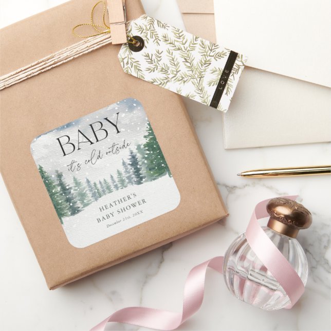 Winter Snow Baby It's Cold Outside Baby Shower Square Sticker (Gifting)