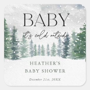 Winter Snow Baby It's Cold Outside Baby Shower Square Sticker