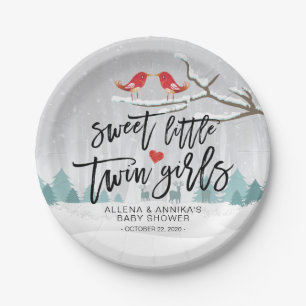 Winter Snow Baby Shower Sweet Little Twin Girls Paper Plate