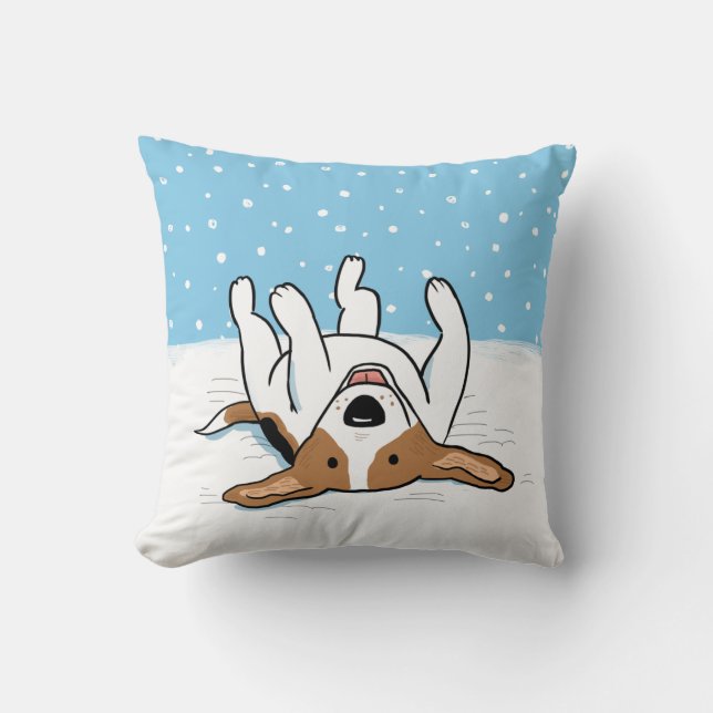 Winter Snow Beagle | Happy Dog Holiday Design Cushion (Front)