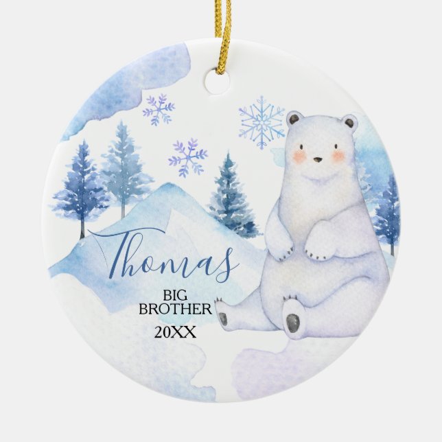 Winter Snow Bear Artics Big Brother Christmas Ceramic Tree Decoration (Front)