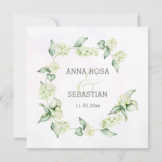 *~* Winter Snow Berry AR12 Boho RSVP QR Wedding Invitation (Front)