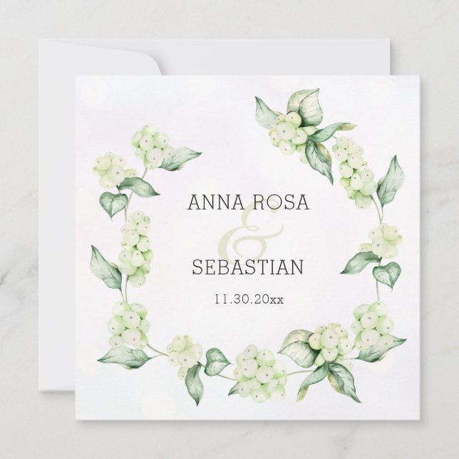 *~* Winter Snow Berry Boho RSVP QR AR12 Wedding Invitation (Front)