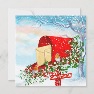 Winter Snow Birds And A Red Post Box Holiday Cards