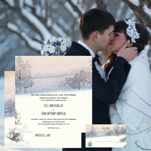 Winter Snow, Blue and White Wedding Invitation (Creator Uploaded)