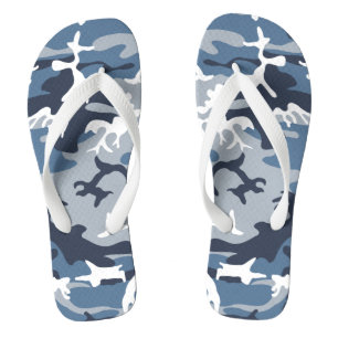 Winter Snow Blue Camouflage, Military, Army Flip Flops