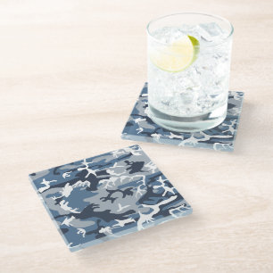 Winter Snow Blue Camouflage, Military, Army Glass Coaster