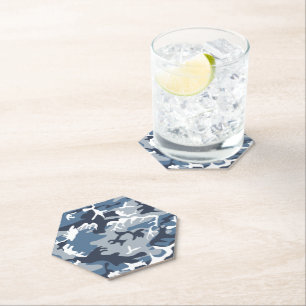 Winter Snow Blue Camouflage, Military, Army Paper Coaster