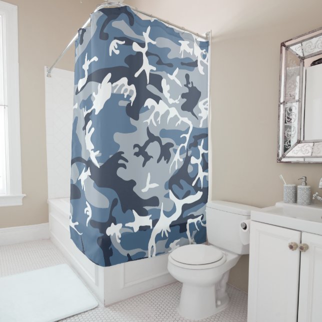 Winter Snow Blue Camouflage, Military, Army Shower Curtain (In Situ)