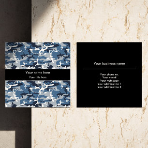 Winter Snow Blue Camouflage, Military, Army Square Business Card