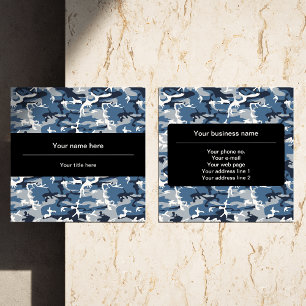 Winter Snow Blue Camouflage, Military, Army Square Business Card