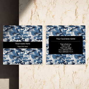 Winter Snow Blue Camouflage, Military, Army Square Business Card