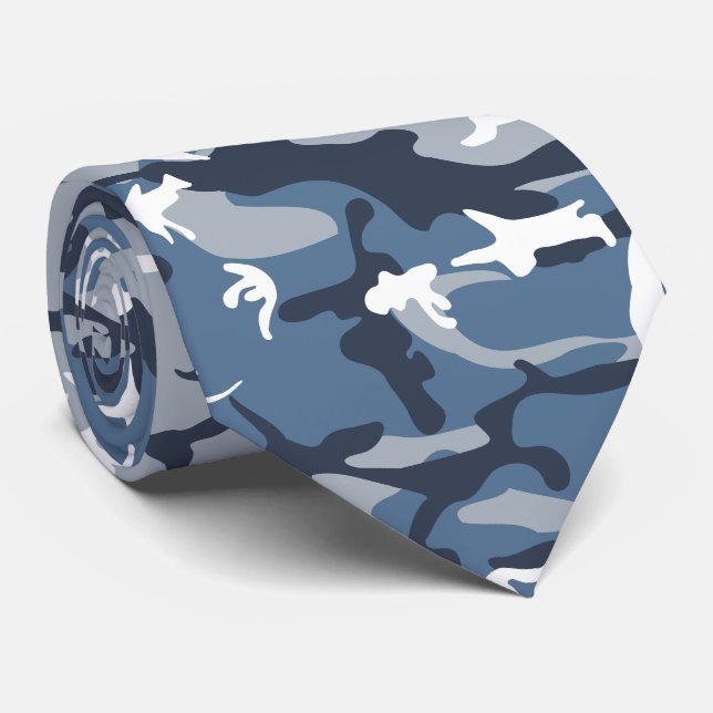 Winter Snow Blue Camouflage, Military, Army Tie (Rolled)