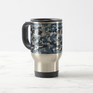 Winter Snow Blue Camouflage, Military, Army Travel Mug