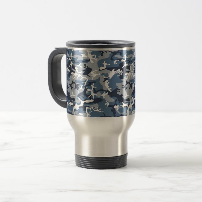 Winter Snow Blue Camouflage, Military, Army Travel Mug (Front Left)