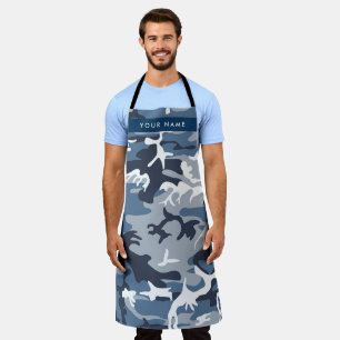 Winter Snow Blue Camouflage Your name Personalise Apron