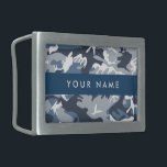 Winter Snow Blue Camouflage Your name Personalise Belt Buckle<br><div class="desc">Elegant,  stylish and sophisticated winter snow camouflage pattern in blue,  grey and white colour. Modern and trendy gift,  perfect for the military lover in your life. Personalise by adding your name,  nickname,  monogram or initials.</div>