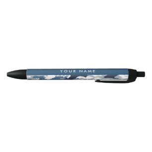 Winter Snow Blue Camouflage Your name Personalise Black Ink Pen