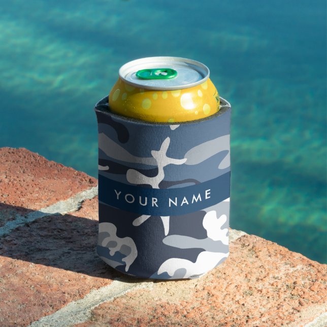 Winter Snow Blue Camouflage Your name Personalise Can Cooler (In Situ Pool)