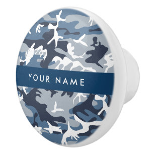 Winter Snow Blue Camouflage Your name Personalise Ceramic Knob