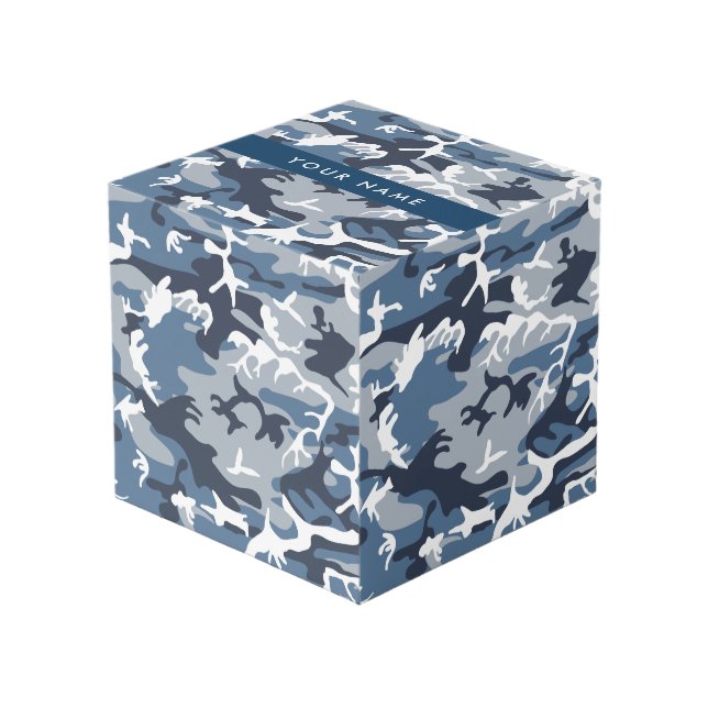 Winter Snow Blue Camouflage Your name Personalise Cube (Front Angled)