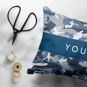 Winter Snow Blue Camouflage Your name Personalise Decorative Cushion