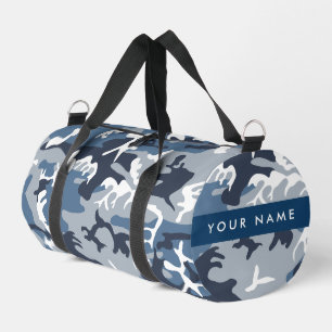 Winter Snow Blue Camouflage Your name Personalise Duffle Bag
