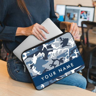 Winter Snow Blue Camouflage Your name Personalise Laptop Sleeve