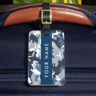Winter Snow Blue Camouflage Your name Personalise Luggage Tag