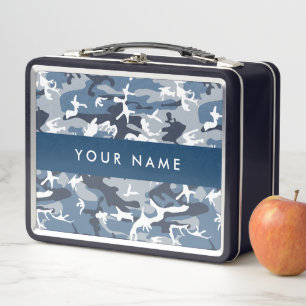 Winter Snow Blue Camouflage Your name Personalise Metal Lunch Box