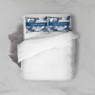 Winter Snow Blue Camouflage Your name Personalise Pillowcase