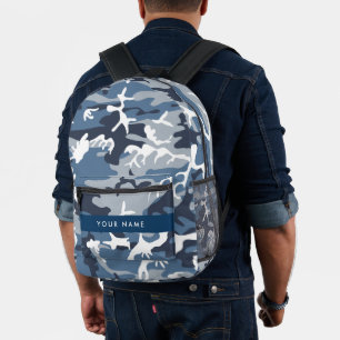 Winter Snow Blue Camouflage Your name Personalise Printed Backpack