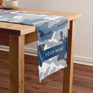 Winter Snow Blue Camouflage Your name Personalise Short Table Runner