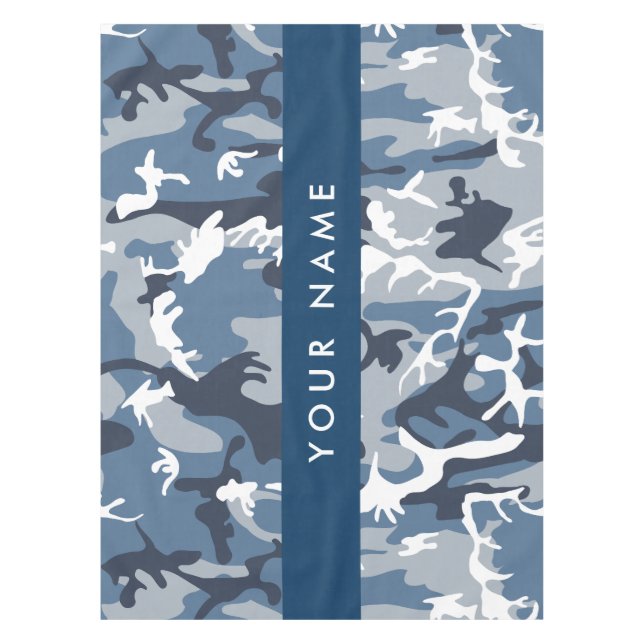 Winter Snow Blue Camouflage Your name Personalise Tablecloth (Front)