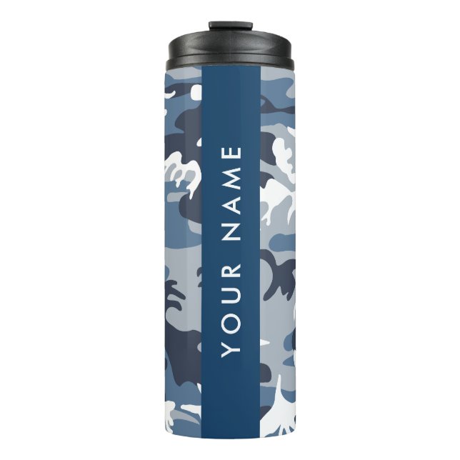 Winter Snow Blue Camouflage Your name Personalise Thermal Tumbler (Front)