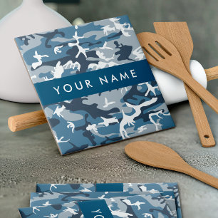 Winter Snow Blue Camouflage Your name Personalise Tile