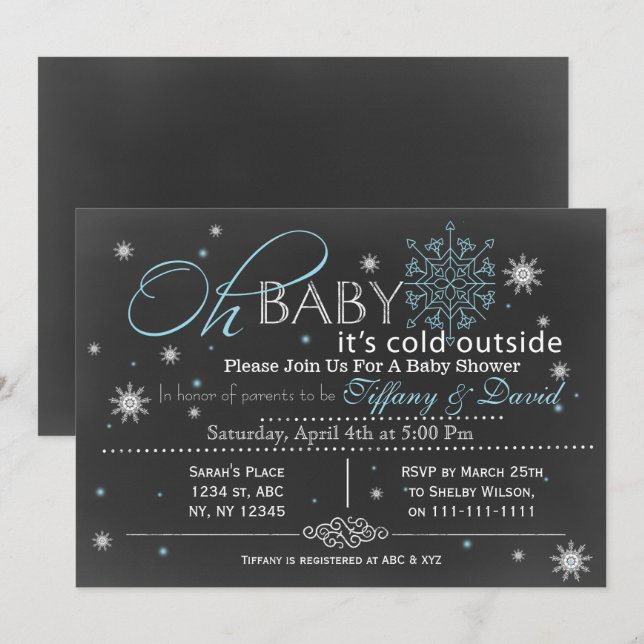 Winter Snow blue Couple's Baby shower Invitation (Front/Back)