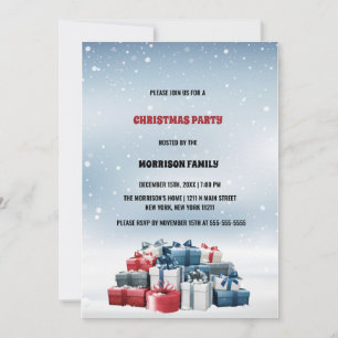 Winter Snow blue Watercolor Christmas  Invitation