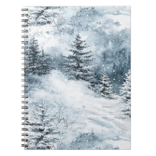 Winter Snow Blue White Christmas Pine Trees  Notebook
