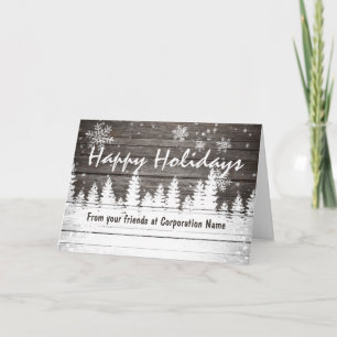 Winter snow brown wood corporate greetings holiday card